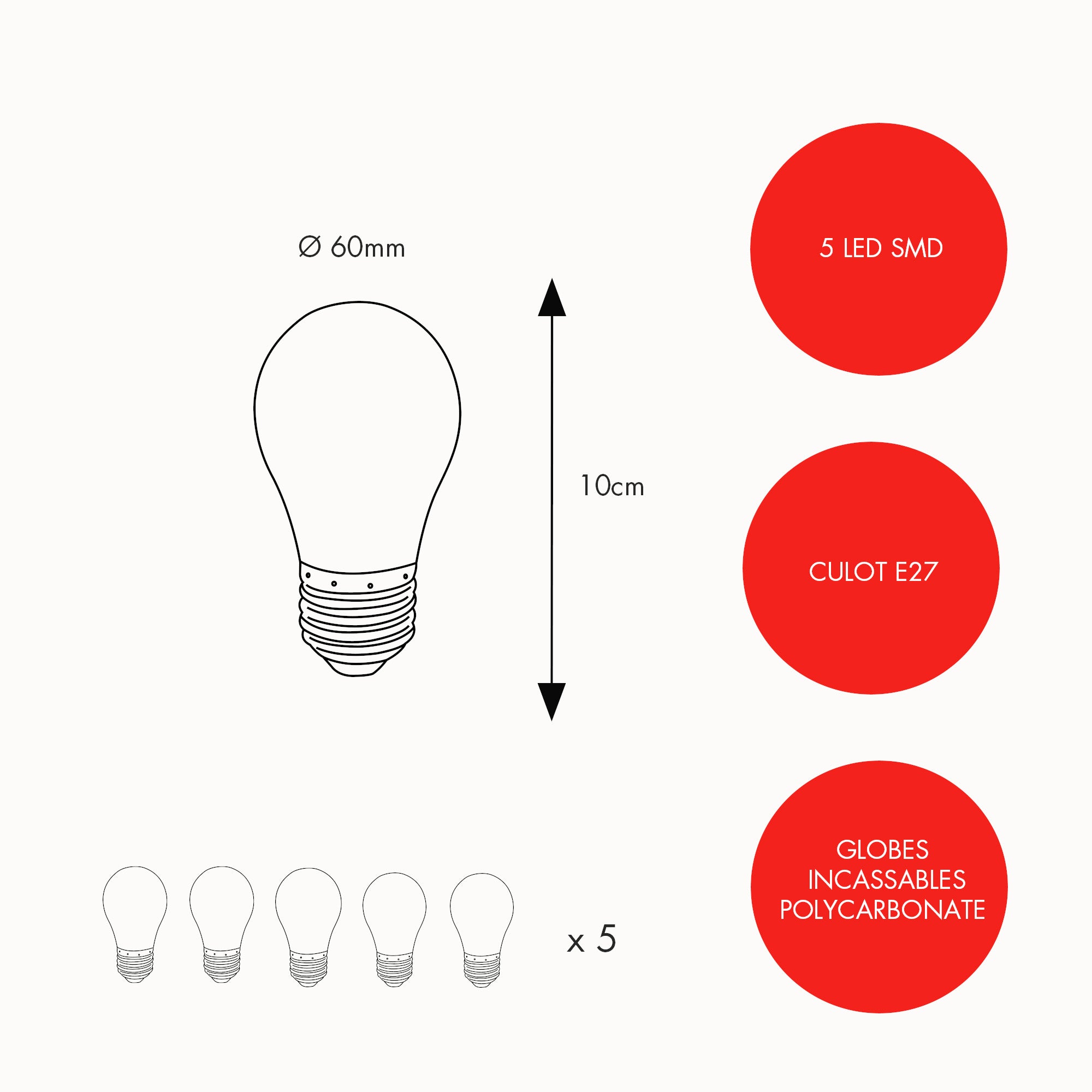 Lot de 5 ampoules E27